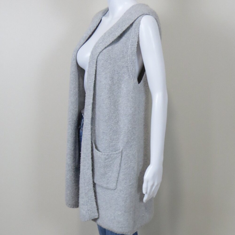 Tahari Wool Blend Sleeveless Hooded Knit Open Cardigan SIZE Small, Gray